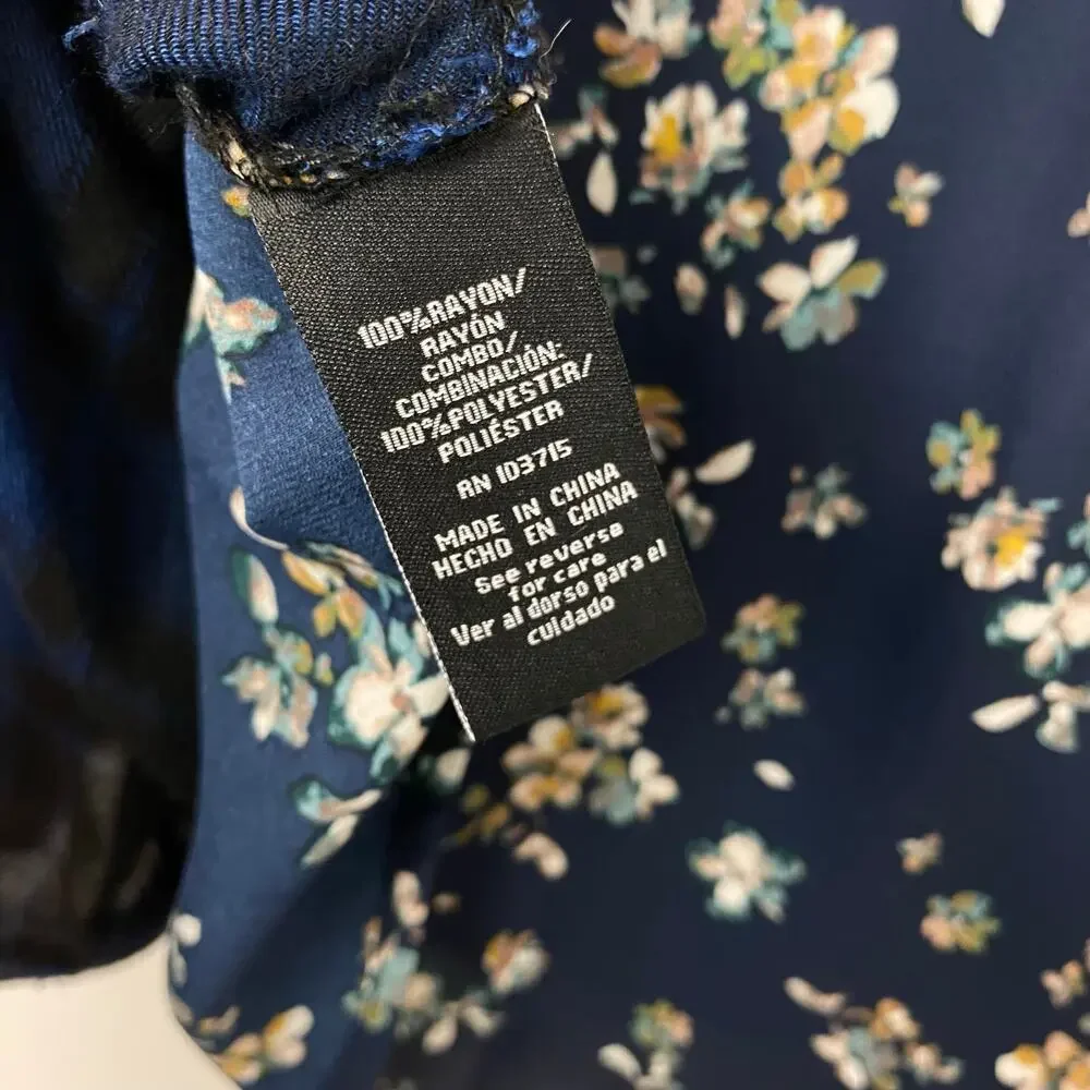 Zac & Rachel Blue Plaid & Floral Mixed Media Long Sleeve Button Down Blouse XL